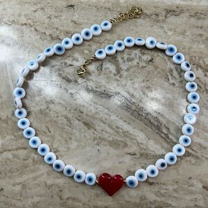 Evil Eye Necklace with Red Heart Pendant